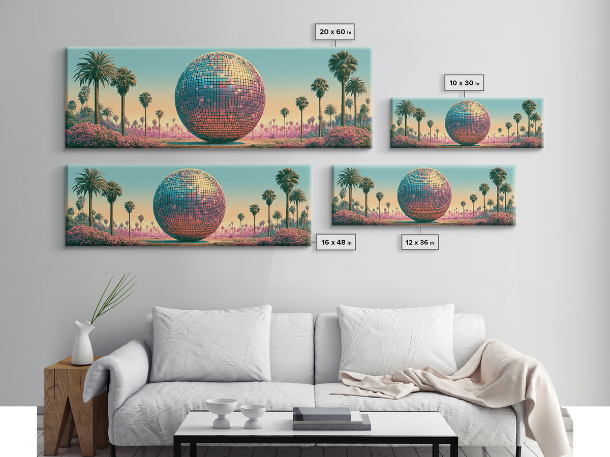 Roller Disco Ball Framed Canvas Print, Retro Art, Whimsical Decor, Living Room Decor, Retro, Modern Decor, Fine Art Print, RET-3x1-77