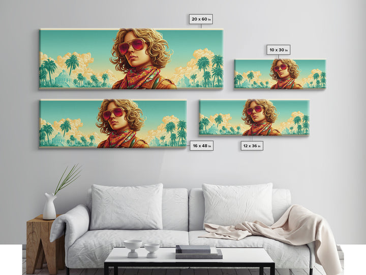 Mod Woman in Sunglasses and Scarf Canvas Print, Retro Art, Neutral Decor, Living Room Decor, Fine Art, Retro, Wall Art, RET-3x1-96