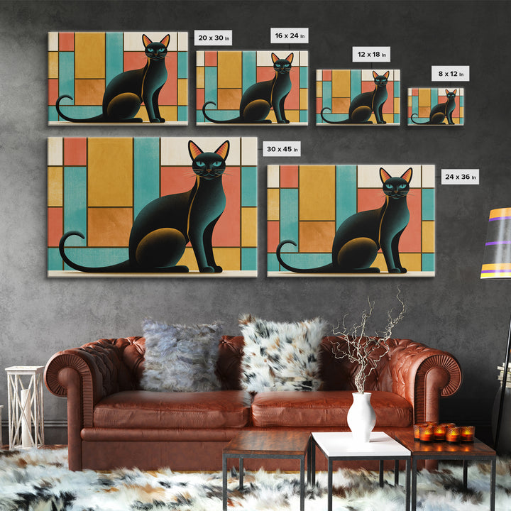 Mid Century Cat Canvas Print, Retro Art, Original Art, Living Room Decor, Abstract Art, Retro, Retro Wall Art, Bedroom Wall Art, RET-3x2-1