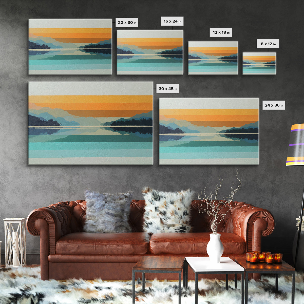 70s Sunset Stripes Framed Canvas Print, Retro Art, Wall Decor, Living Room Decor, Oil Painting, Retro, Apartment Decor, RET-3x2-55