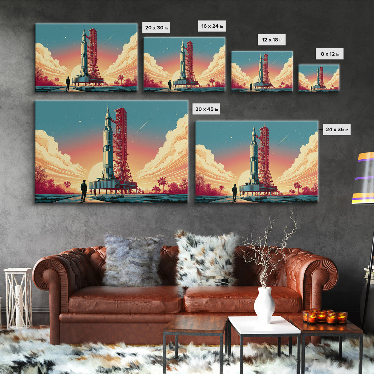 Space Age Rocket Poster Scene Framed Canvas Print, Retro Art, Art Print, Living Room Decor, Fine Art, Retro, Printable Wall Art, RET-3x2-59