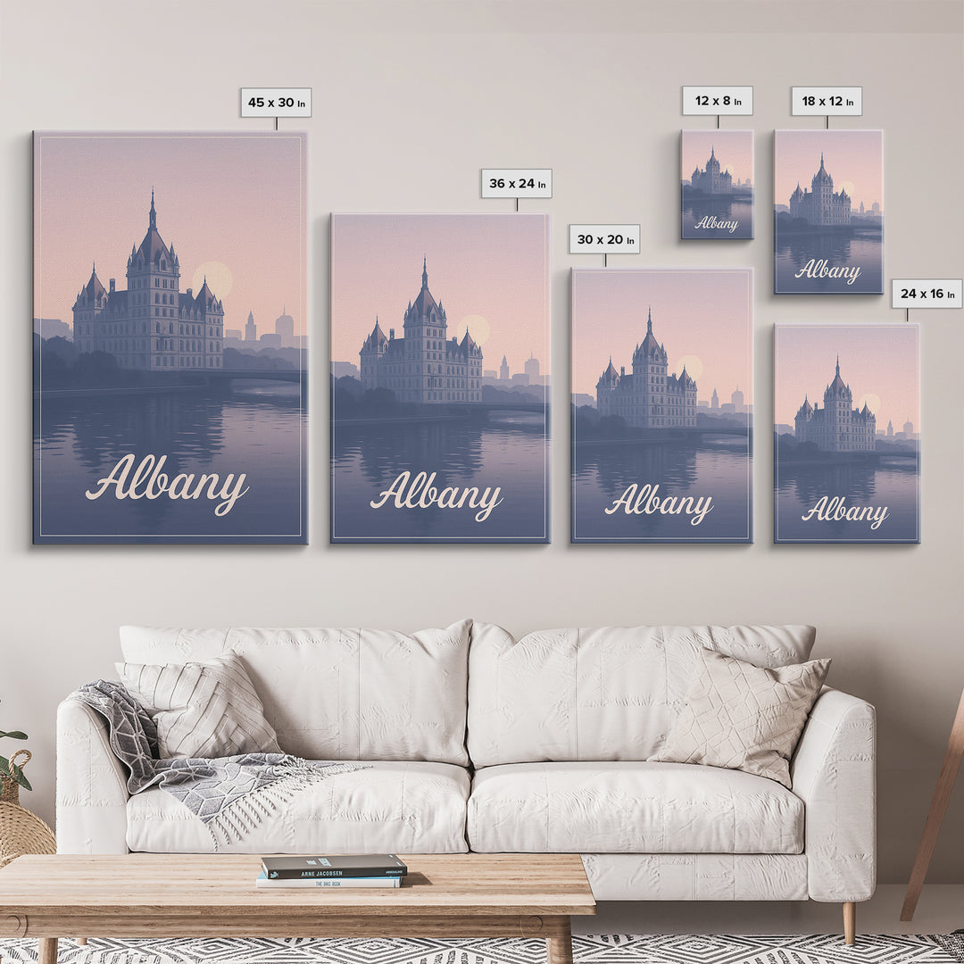 Albany Travel Poster, Framed Canvas Print, Classic Travel Poster Art, Albany Travel Art, Gift For Travelers, Wanderlust Decor, Wall Art
