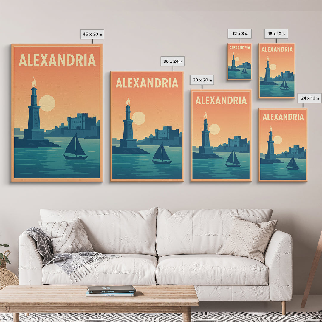 Alexandria Travel Poster, Framed Canvas Print, Classic Travel Poster Art, Alexandria Travel Art, City Illustration, Travel Poster Art