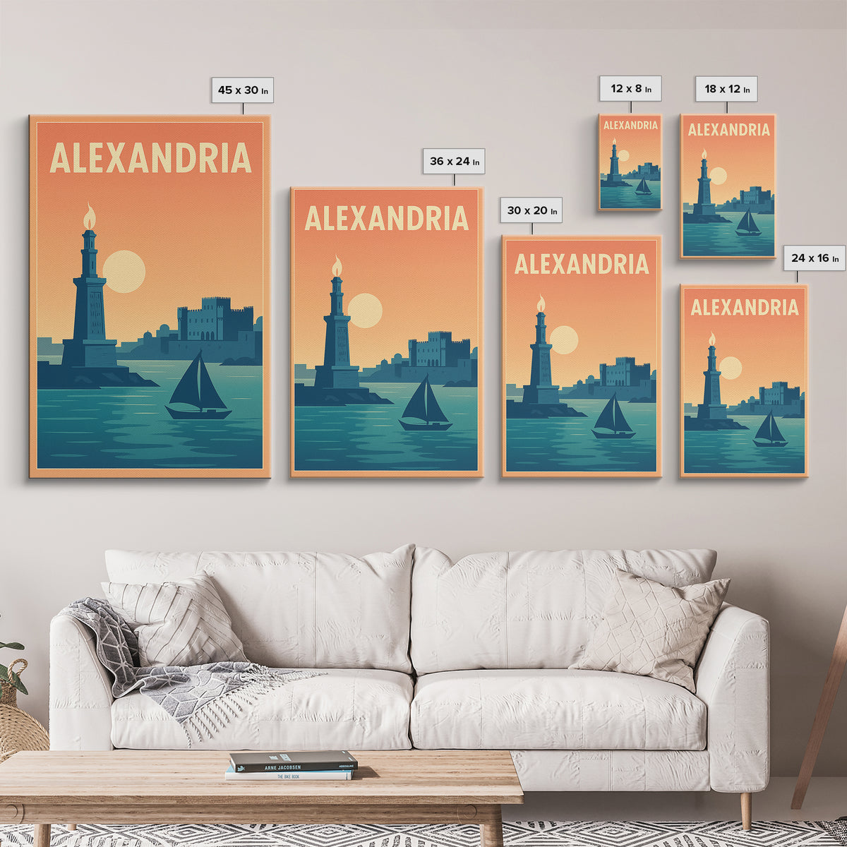 Alexandria Travel Poster, Framed Canvas Print, Classic Travel Poster Art, Alexandria Travel Art, City Illustration, Travel Poster Art