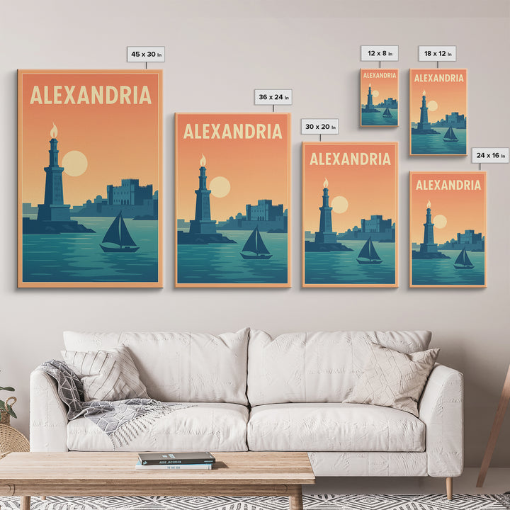 Alexandria Travel Poster, Framed Canvas Print, Classic Travel Poster Art, Alexandria Travel Art, City Illustration, Travel Poster Art