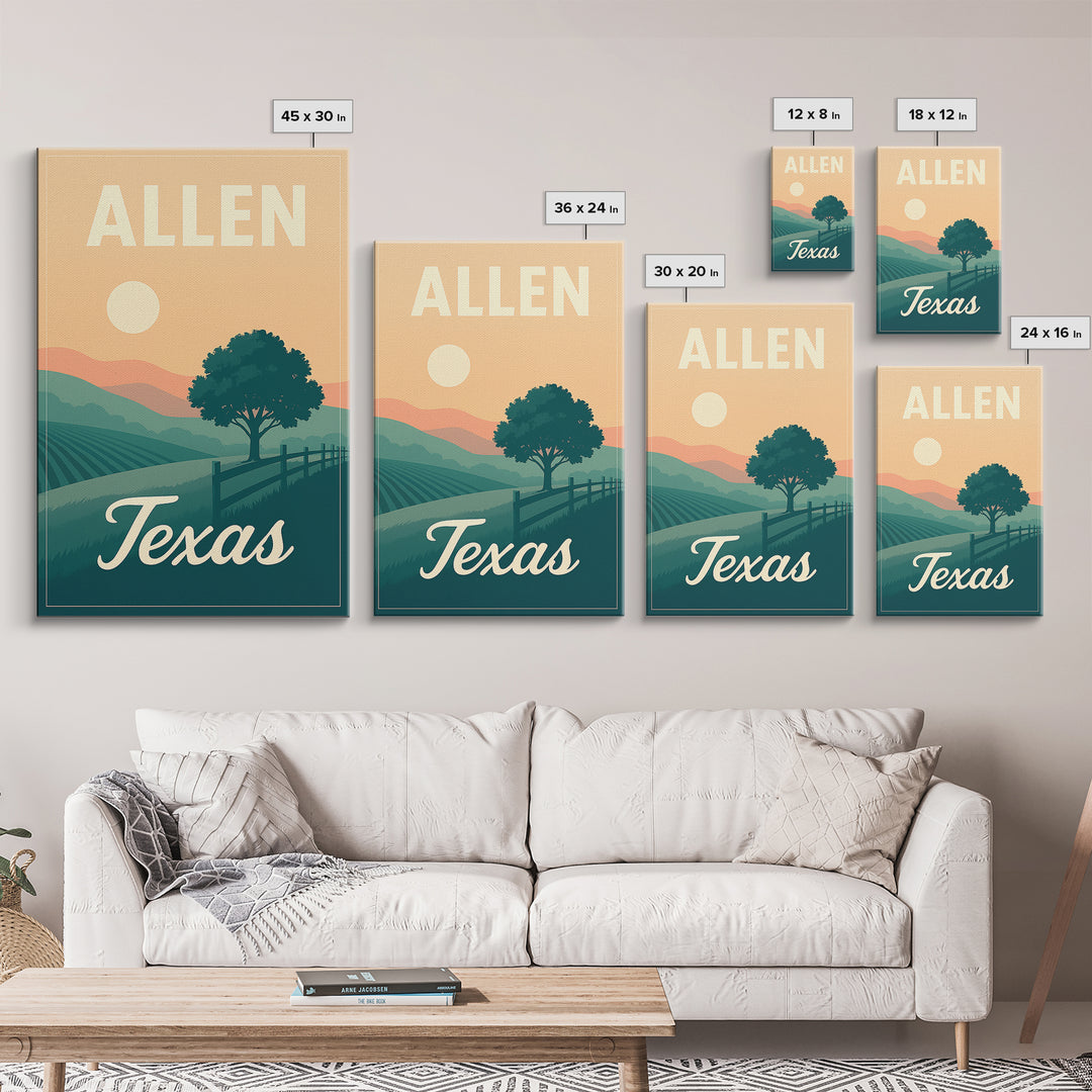 Allen Travel Poster, Framed Canvas Print, Vintage Travel Poster Art, Allen City Art, Vintage Travel Print, Travel Wall Art, City Poster