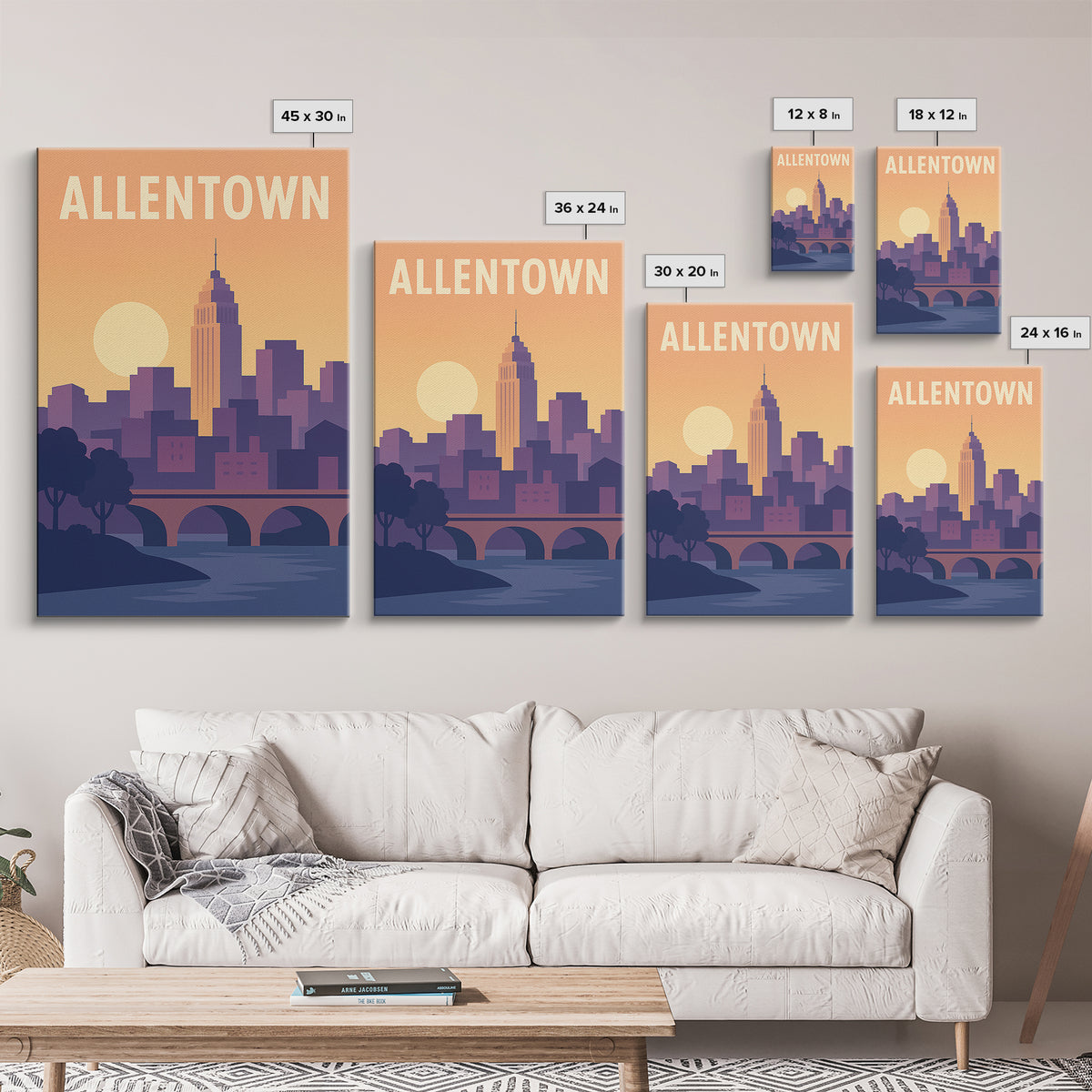 Allentown Travel Poster, Framed Canvas Print, Vintage Travel Poster Art, Allentown Art Print, Vintage City Art, Travel Art Print