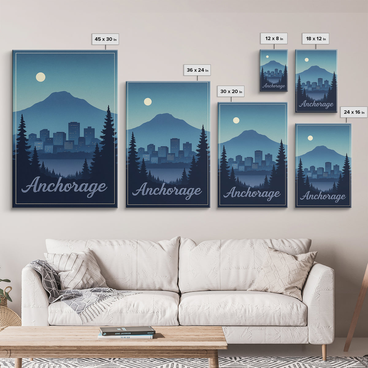 Anchorage Travel Poster, Framed Canvas Print, Retro Sunset Skyline Art, Anchorage City Art, Travel Poster Art, Travel Wall Decor