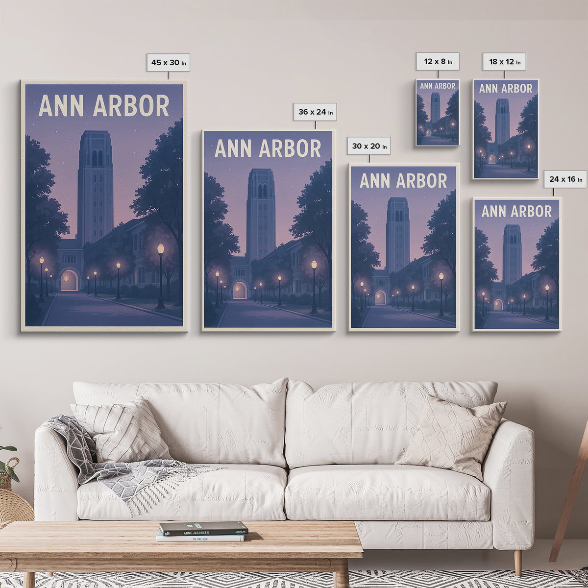 Ann Arbor Michigan Travel Poster, Canvas Print, Mid Century City Wall Art, Ann Arbor City Art, City Travel Prints, Eclectic Wall Decor