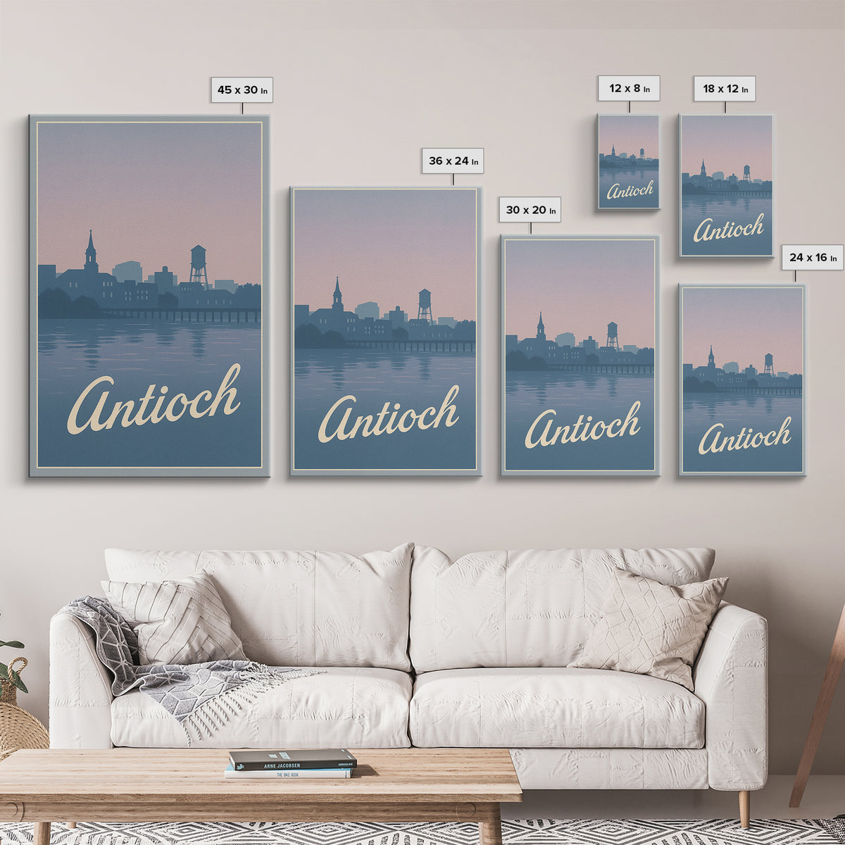 Antioch Travel Poster, Framed Canvas Print, Classic Travel Poster Art, Antioch Travel Art, Watercolor Skyline Art, Travel Poster Set