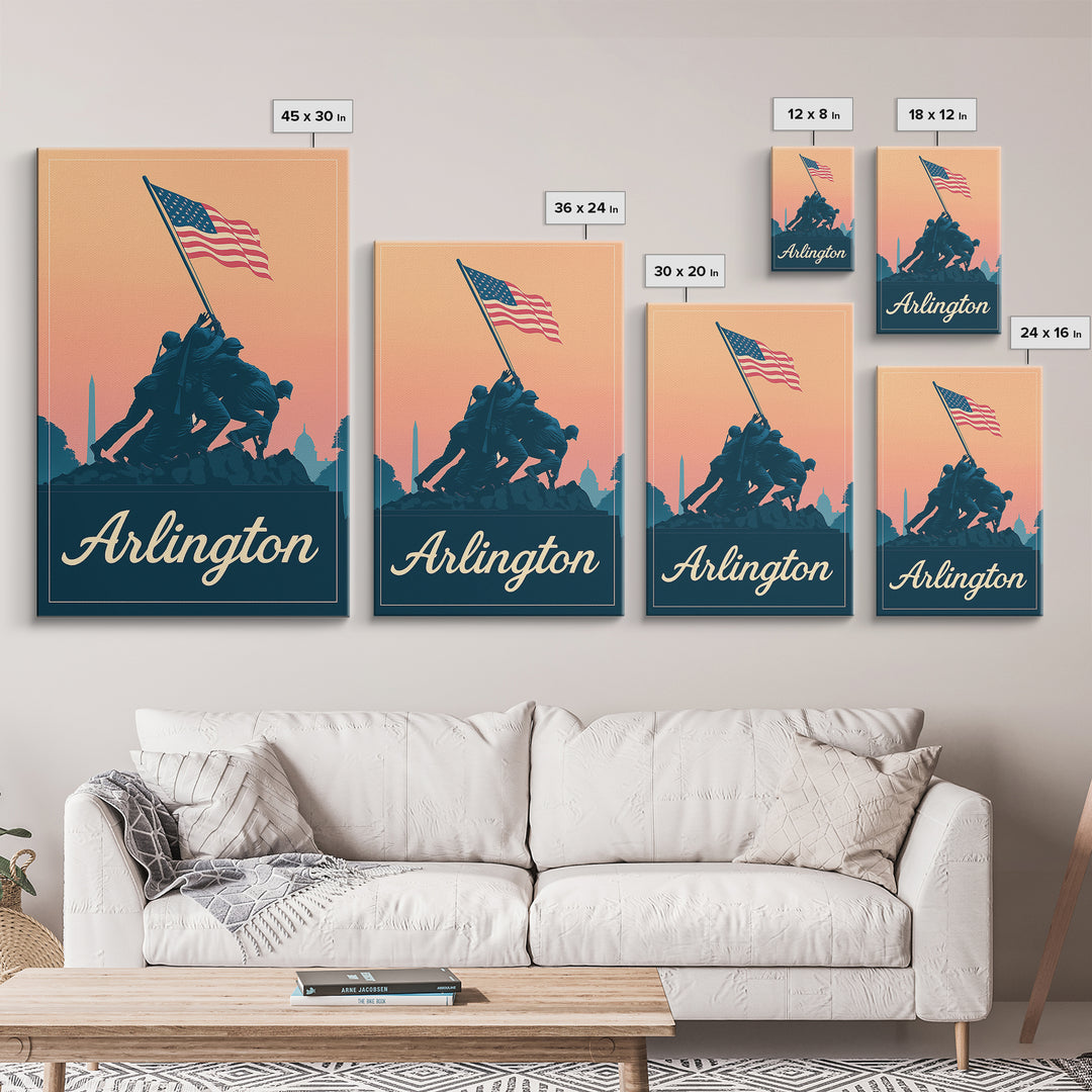 Arlington Texas Travel Poster, Framed Canvas Print, Mid Century City Wall Art, Arlington Wall Art, Eclectic Wall Decor, City Illustration