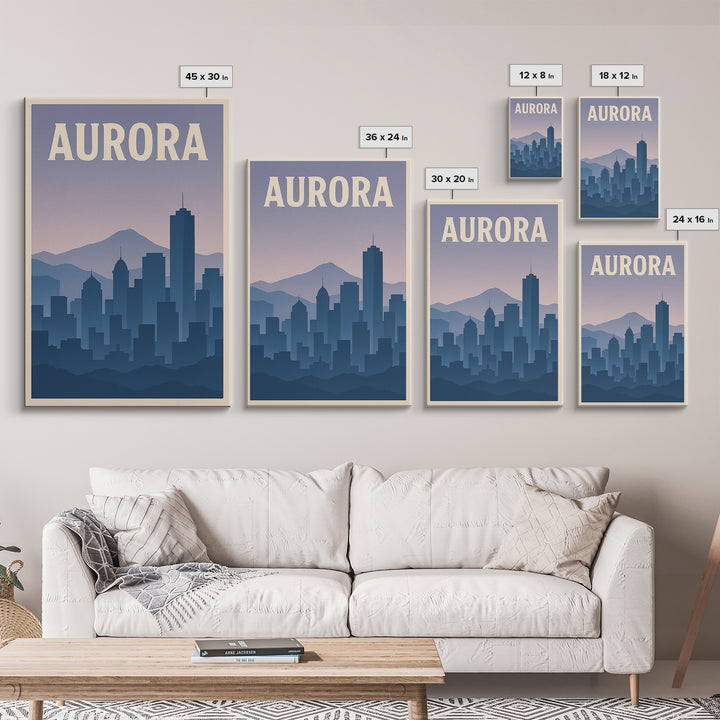 Aurora Travel Poster, Canvas Print, Vintage Travel Poster Art, Aurora Travel Art, Travel Art Print, Mid Century Wall Art, City Art Print
