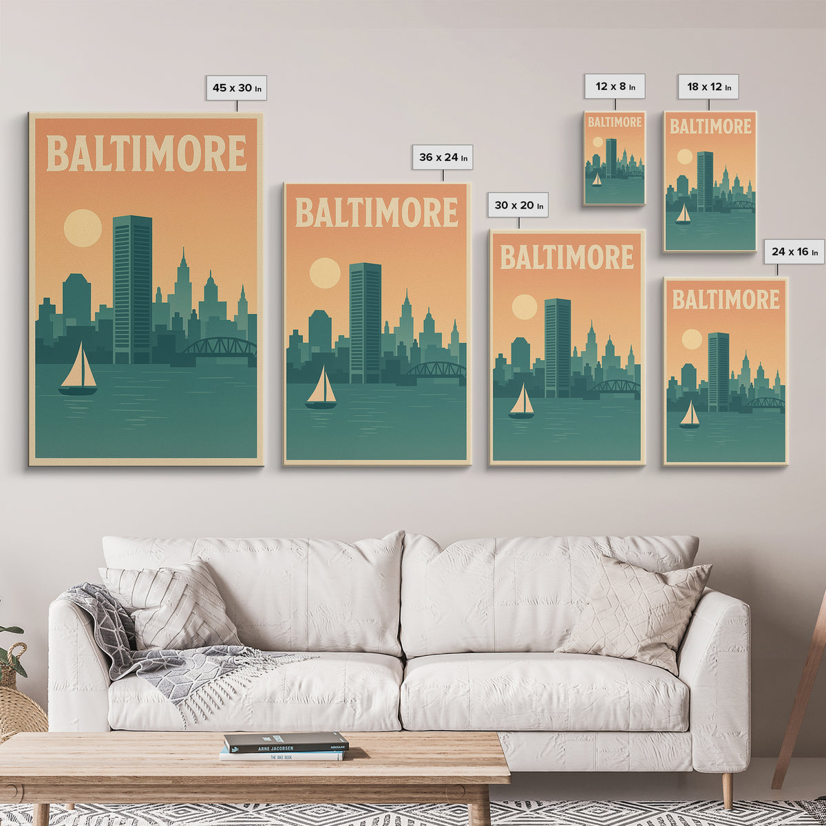 Baltimore Travel Poster, Canvas Print, Classic Travel Poster Art, Baltimore Wall Art, City Illustration, Wanderlust Decor, Travel Prints