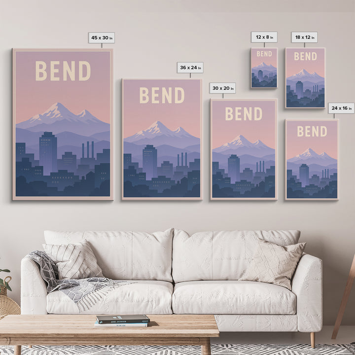 Bend Oregon Travel Poster, Framed Canvas Print, Mid Century City Wall Art, Bend Poster Print, Vintage Travel Art, Fine Art Print, Wall Art