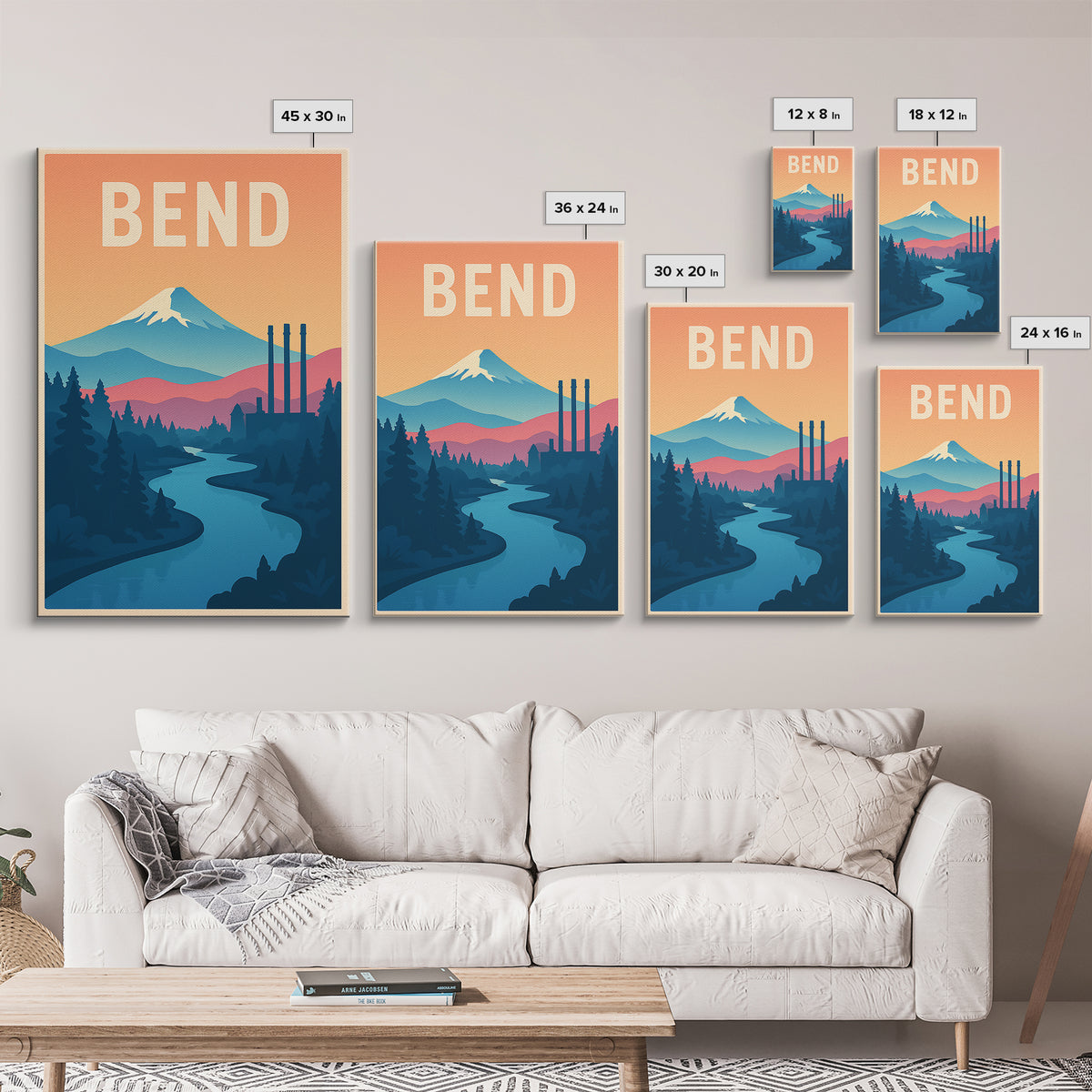 Bend Travel Poster, Canvas Print, Classic Travel Poster Art, Bend Travel Art, City Art Print, Fine Art Print, City Illustration