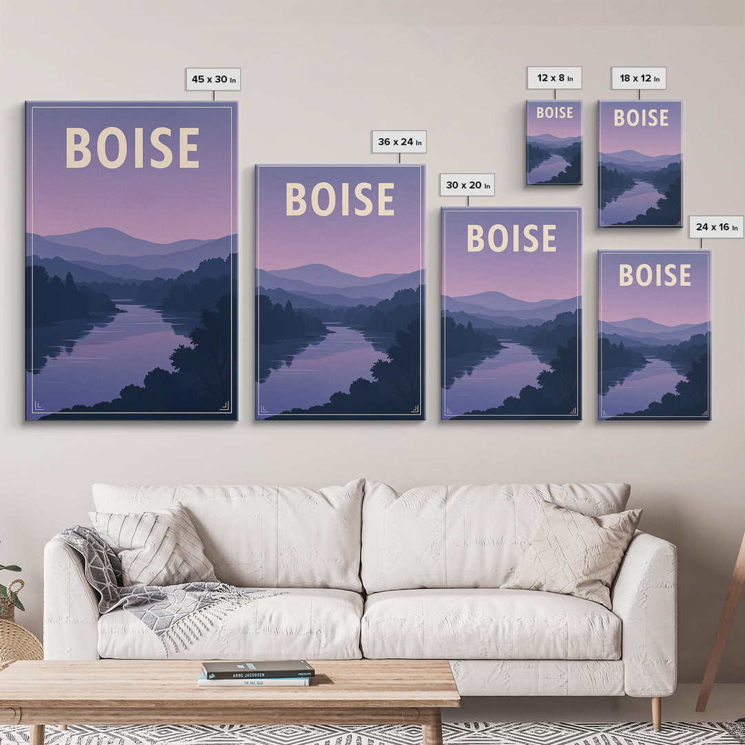 Boise Idaho Travel Poster, Canvas Print, Retro Sunset Skyline Art, Boise Art Print, Wall Decor, Mid Century Wall Art, Travel Poster Art