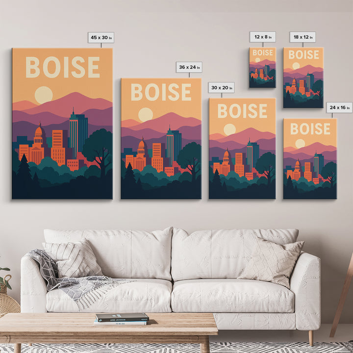 Boise Travel Poster, Framed Canvas Print, Classic Travel Poster Art, Boise Poster Print, Gift For Travelers, Living Room Wall Art