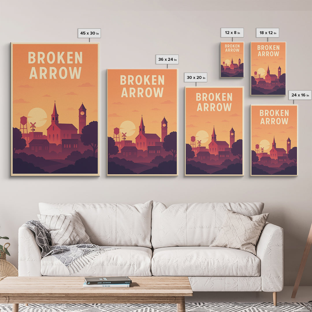 Broken Arrow Travel Poster, Framed Canvas Print, Classic Travel Poster Art, Broken Arrow Poster Print, City Travel Prints, City Art Print