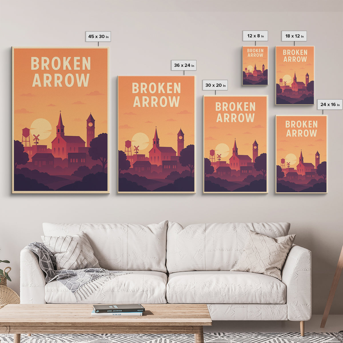 Broken Arrow Travel Poster, Framed Canvas Print, Classic Travel Poster Art, Broken Arrow Poster Print, City Travel Prints, City Art Print