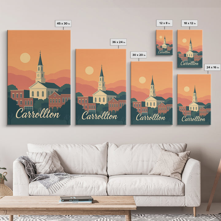 Carrollton Texas Travel Poster, Canvas Print, Mid Century City Wall Art, Carrollton Travel Art, Travel Poster Art, Vintage Travel Art