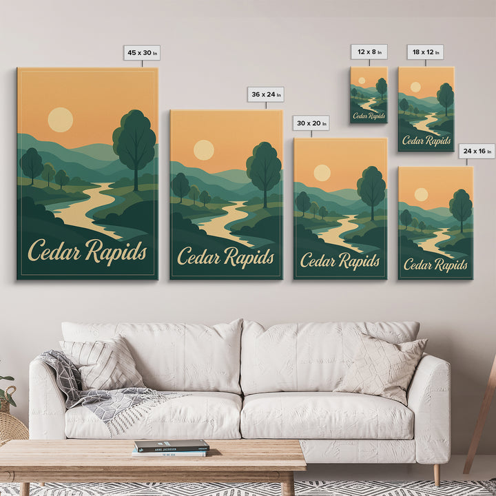 Cedar Rapids Iowa Travel Poster, Canvas Print, Vintage Travel Poster Art, Cedar Rapids Wall Art, Living Room Wall Art, Retro Travel Print