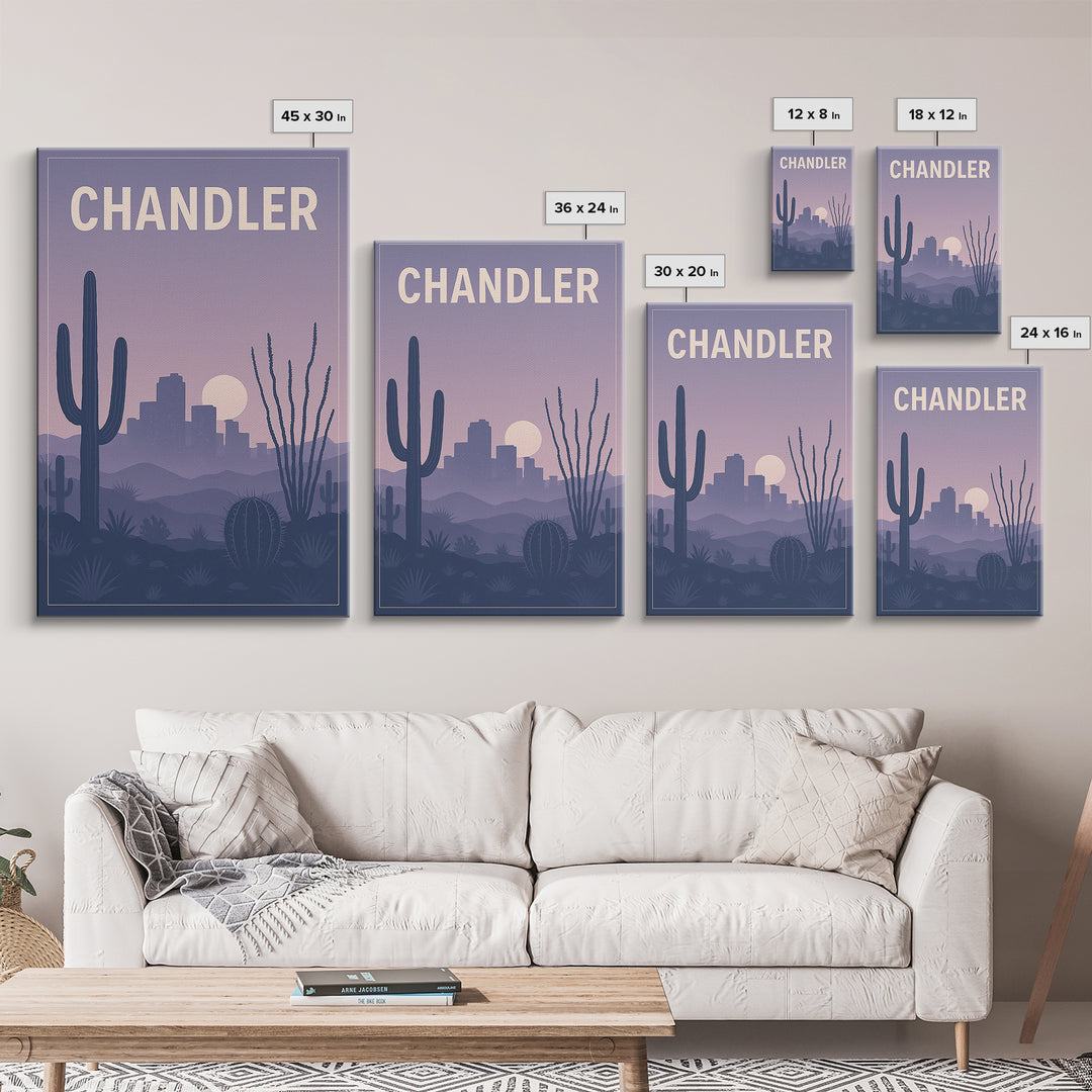 Chandler Arizona Travel Poster, Canvas Print, Retro Sunset Skyline Art, Chandler Wall Art, City Art Print, Travel Poster Set, Poster Print