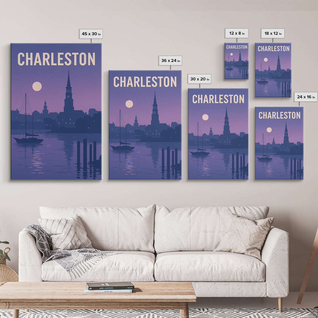 Charleston South Carolina Travel Poster, Canvas Print, Mid Century City Wall Art, Charleston Art Print, City Travel Prints, Wall Decor
