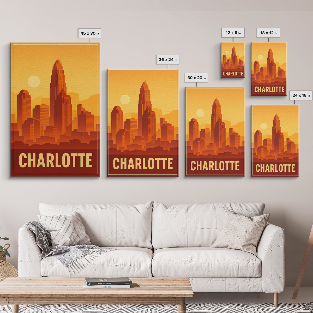 Charlotte North Carolina Travel Poster, Canvas Print, Classic Poster Art, Charlotte Art Print, Wall Decor, Wanderlust Decor, Landscape Art