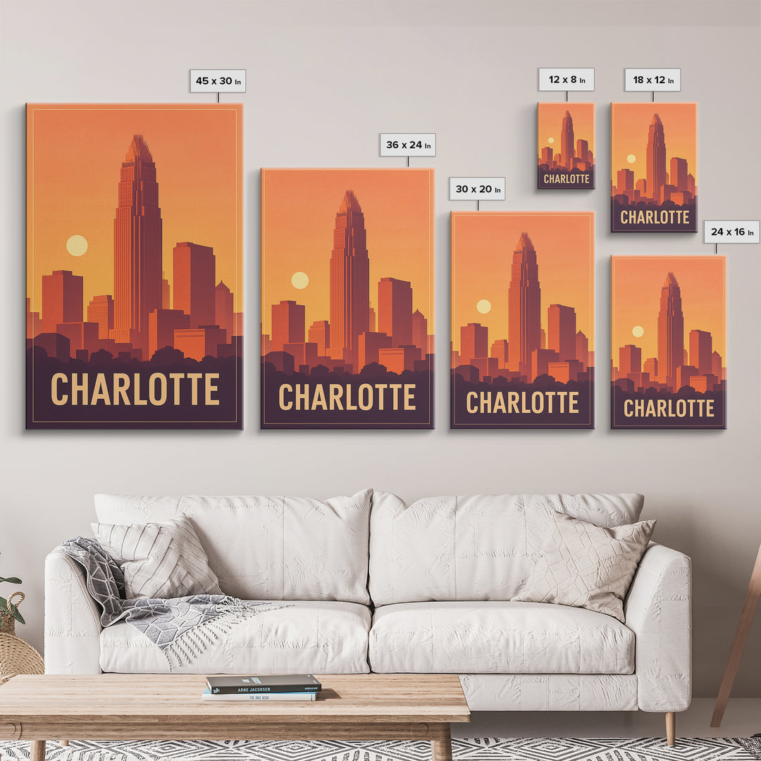 Charlotte Travel Poster, Framed Canvas Print, Classic Travel Poster Art, Charlotte Art Print, Home Office Decor, Mid Century Wall Art