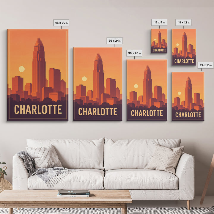 Charlotte Travel Poster, Framed Canvas Print, Classic Travel Poster Art, Charlotte Art Print, Home Office Decor, Mid Century Wall Art