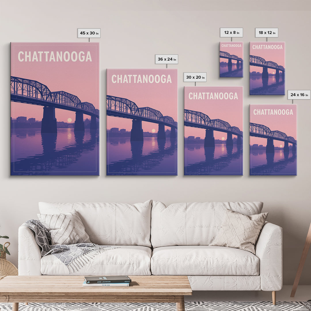 Chattanooga Tennessee Travel Poster, Canvas Print, Classic Poster Art, Chattanooga Poster Print, Watercolor Skyline Art, Travel Art Print