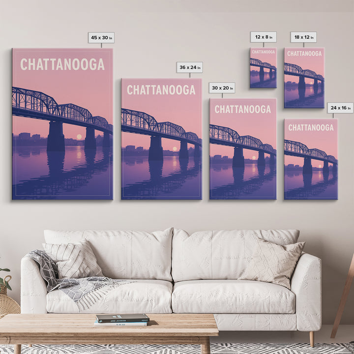 Chattanooga Tennessee Travel Poster, Canvas Print, Classic Poster Art, Chattanooga Poster Print, Watercolor Skyline Art, Travel Art Print