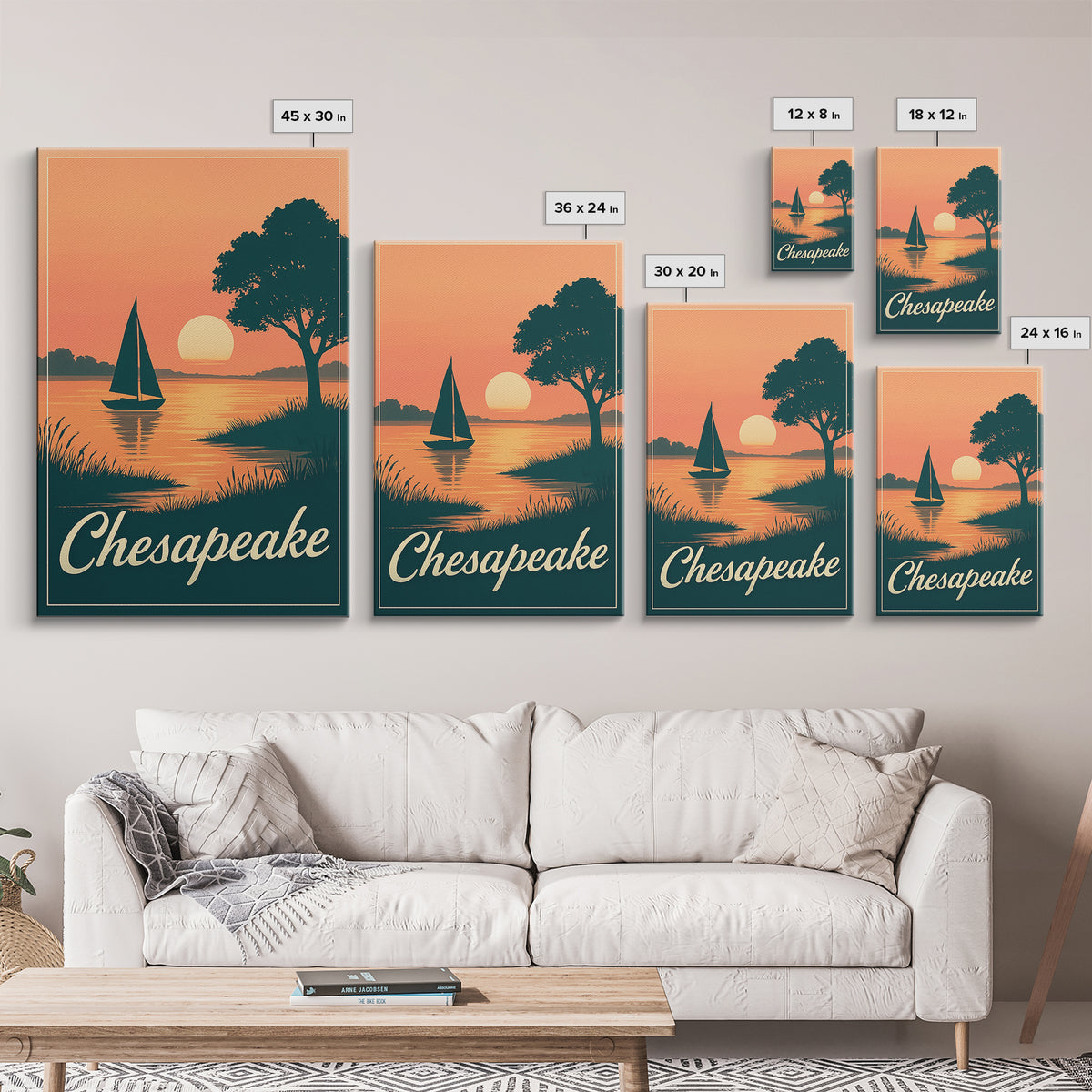 Chesapeake Virginia Travel Poster, Canvas Print, Retro Sunset Skyline Art, Chesapeake Poster Print, Vintage Travel Print, Travel Wall Art