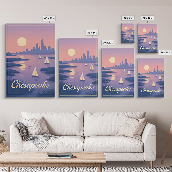 Chesapeake Travel Poster, Framed Canvas Print, Classic Travel Poster Art, Chesapeake Wall Art, Modern Wall Decor, Retro Travel Print