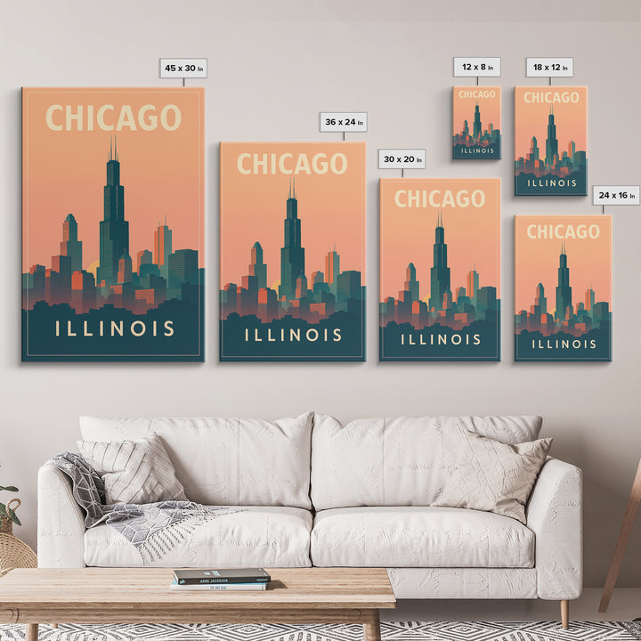 Chicago Travel Poster, Framed Canvas Print, Classic Travel Poster Art, Chicago Wall Art, Vintage City Poster, Mid Century Wall Art