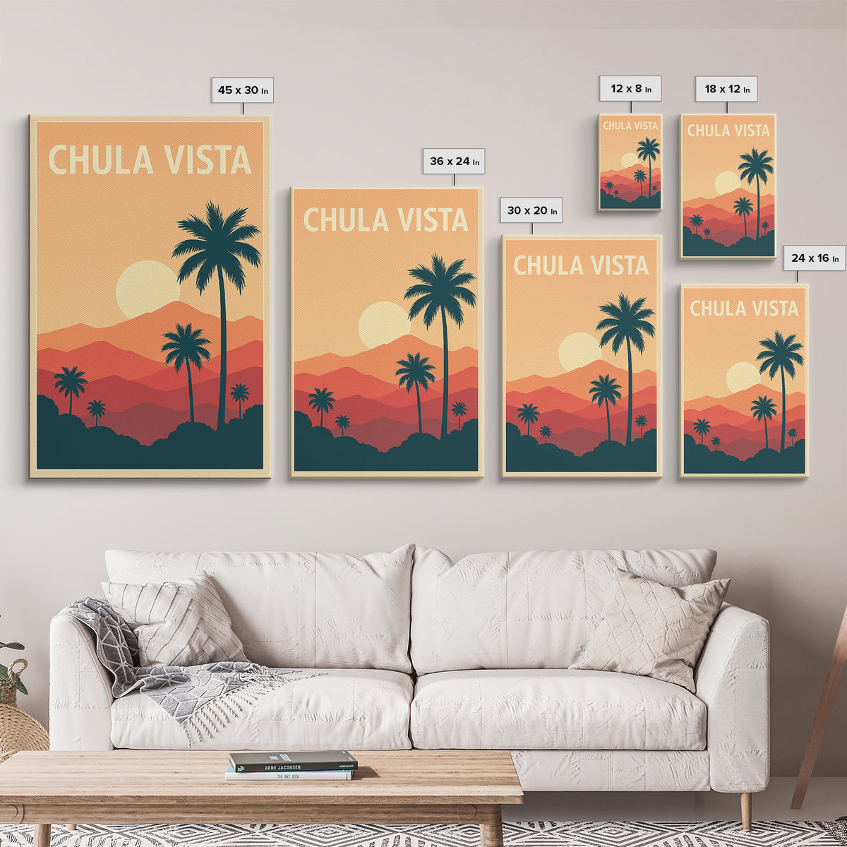 Chula Vista Travel Poster, Framed Canvas Print, Retro Sunset Skyline Art, Chula Vista Poster Print, Vintage City Poster, City Art Print
