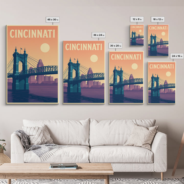 Cincinnati Travel Poster, Canvas Print, Mid Century City Wall Art, Cincinnati Wall Art, Gift For Travelers, Travel Art Print, Art Print