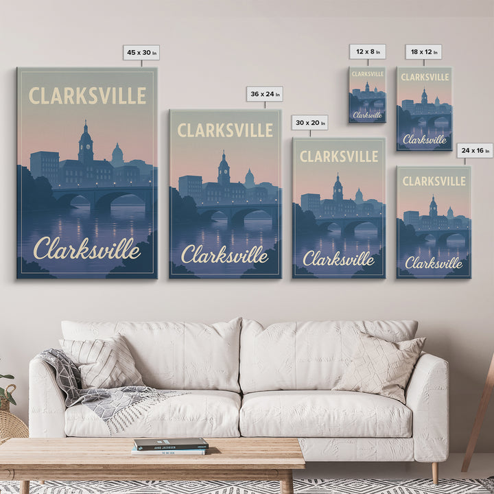 Clarksville Travel Poster, Canvas Print, Classic Travel Poster Art, Clarksville Wall Art, Retro Travel Print, Home Office Decor