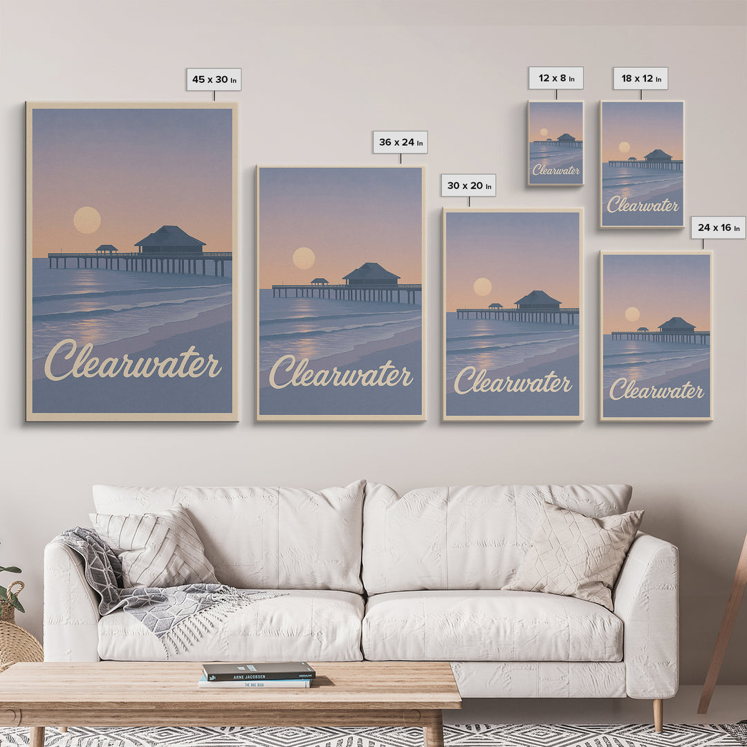 Clearwater Travel Poster, Canvas Print, Mid Century City Wall Art, Clearwater Art Print, Wanderlust Decor, Fine Art Print, Travel Wall Art