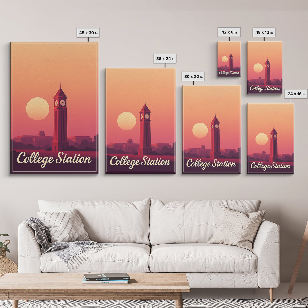 College Station Texas Travel Poster, Canvas Print, Mid Century City Wall Art, College Station City Art, Travel Print, Travel Poster Set