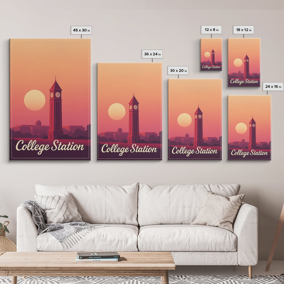 College Station Texas Travel Poster, Canvas Print, Mid Century City Wall Art, College Station City Art, Travel Print, Travel Poster Set