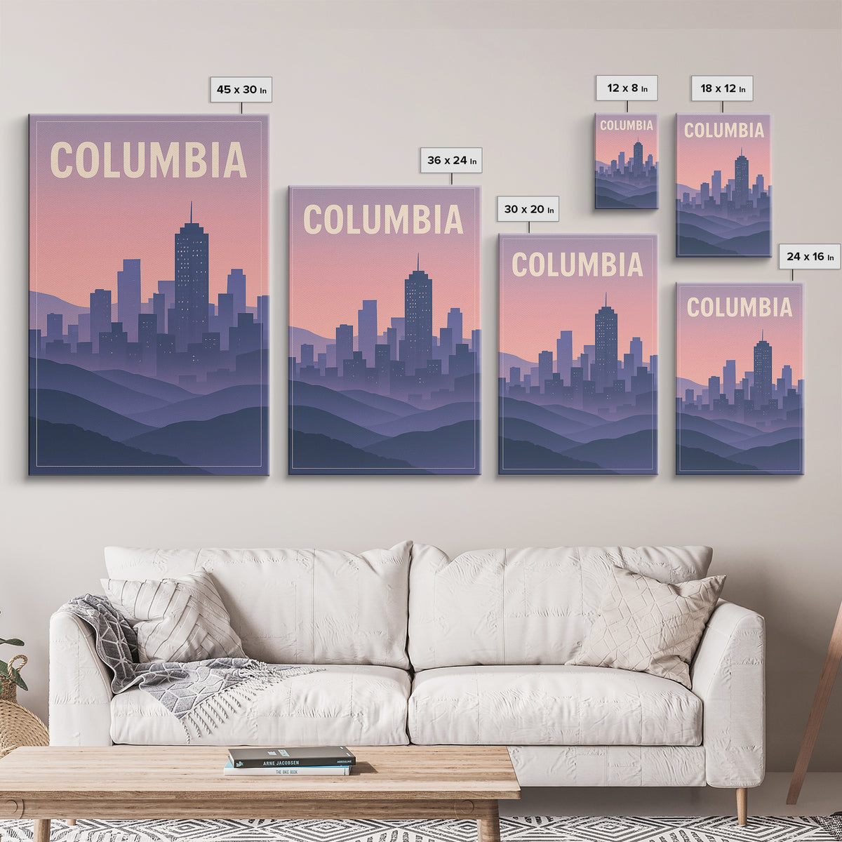 Columbia South Carolina Travel Poster, Canvas Print, Retro Sunset Skyline Art, Columbia City Art, Watercolor Skyline, Gift For Travelers