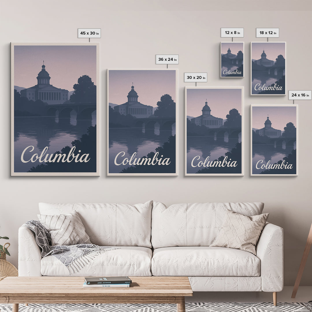 Columbia Travel Poster, Canvas Print, Mid Century City Wall Art, Columbia Art Print, Travel Poster Set, Mid Century Wall Art, Wall Art