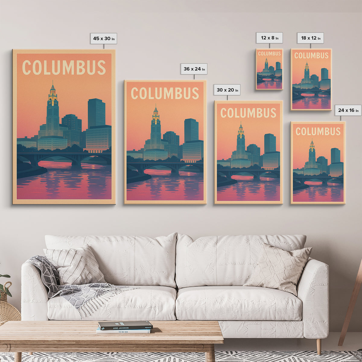 Columbus Ohio Travel Poster, Canvas Print, Vintage Travel Poster Art, Columbus Poster Print, Retro Travel Print, City Illustration