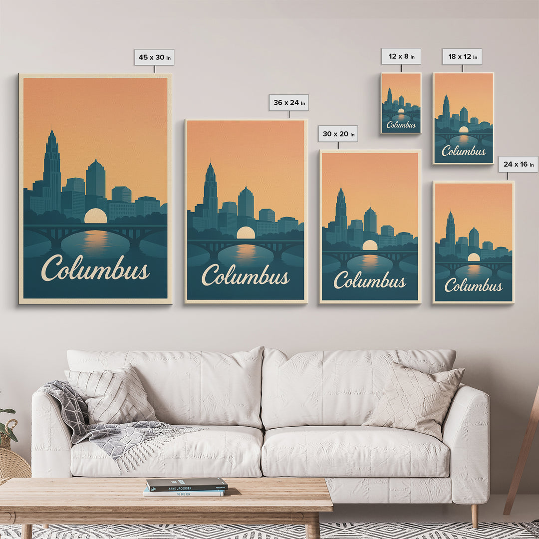 Columbus Travel Poster, Canvas Print, Vintage Travel Poster Art, Columbus Travel Art, Living Room Wall Art, Vintage Travel Art