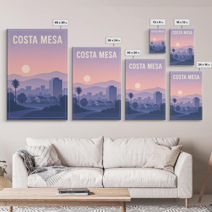 Costa Mesa California Travel Poster, Canvas Print, Mid Century City Wall Art, Costa Mesa City Art, Art Print, Watercolor Downtown Skyline