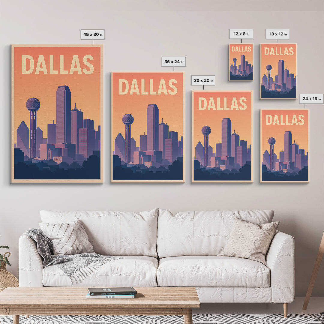 Dallas Travel Poster, Canvas Print, Mid Century City Wall Art, Dallas Wall Art, Modern Wall Decor, Travel Poster Art, Fine Art Print