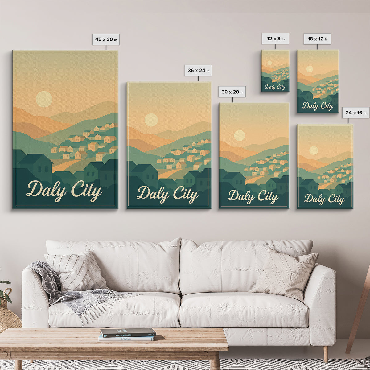 Daly City California Travel Poster, Canvas Print, Retro Sunset Skyline Art, Daly City Art Print, Gift For Travelers, Living Room Wall Art