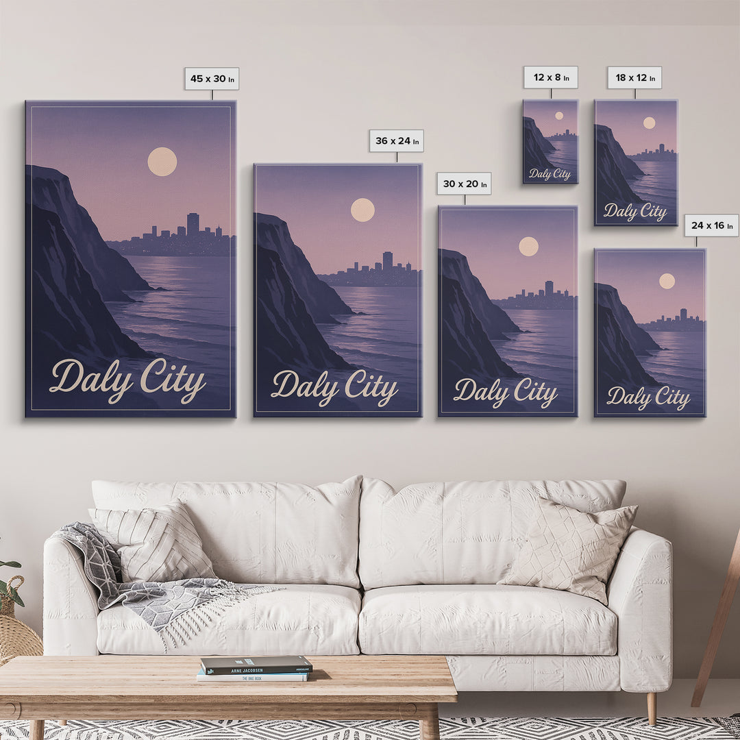 Daly City Travel Poster, Framed Canvas Print, Vintage Travel Poster Art, Daly City Art Print, Gift For Travelers, Travel Poster Set