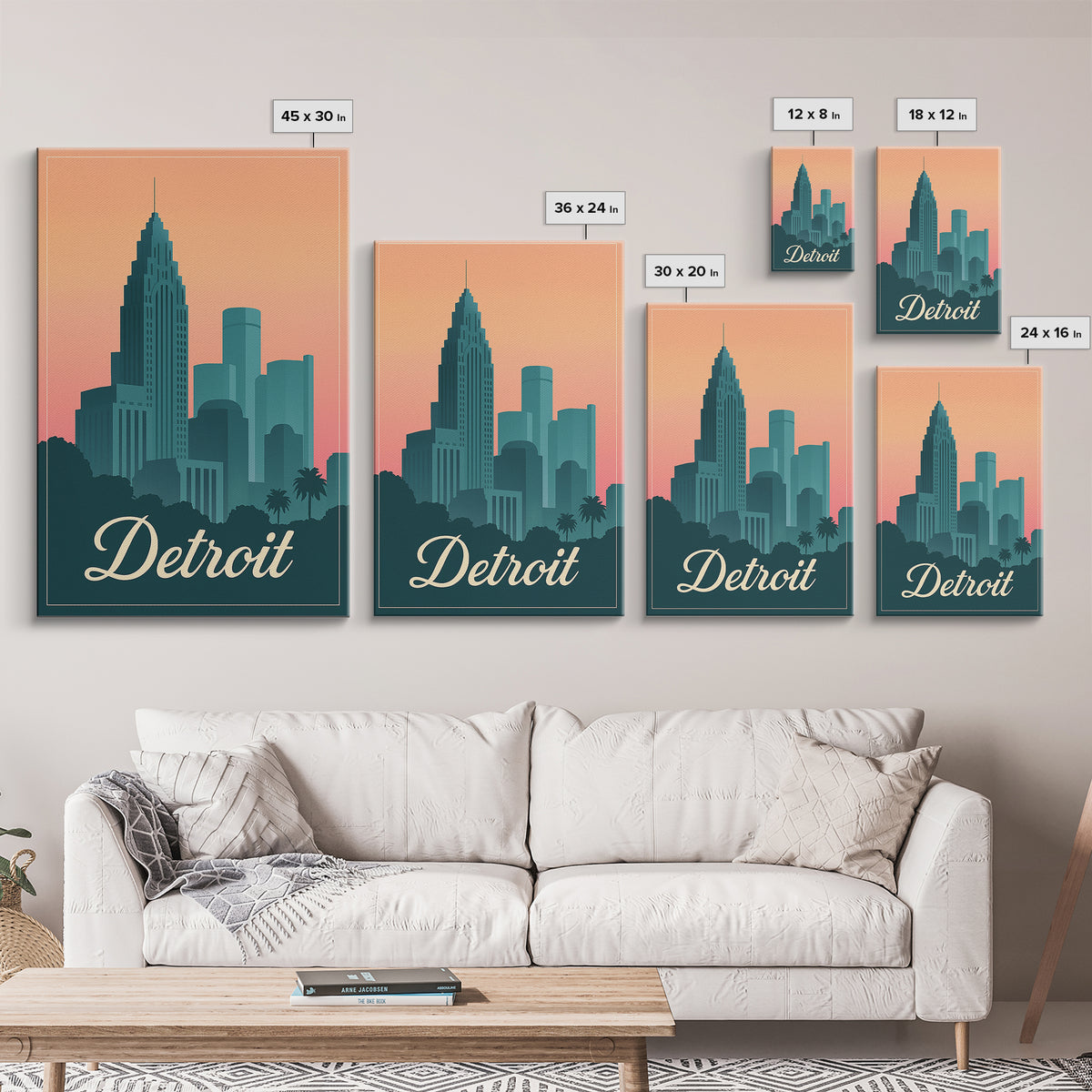 Detroit Michigan Travel Poster, Framed Canvas Print, Classic Travel Poster Art, Detroit City Art, Vintage City Art, Vintage Travel Art